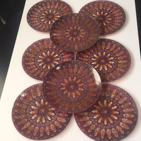 Behrenberg Glass Silk Screen Printed 8" Plates - Picture 1 of 5